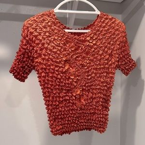 Burnt Orange Short Sleeve Daisy Popcorn Shirt